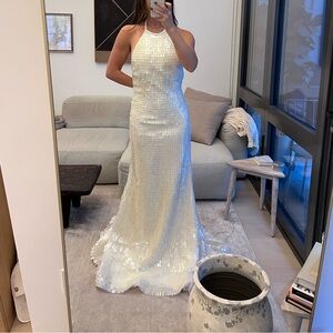 NEW WITH TAGS White Sequin Halter Dress